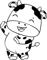 Cute happy smile baby cow sitting cartoon character doodle hand drawing 
