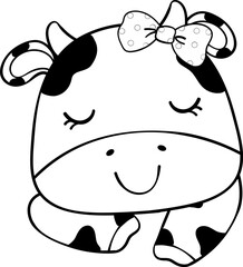 Cute happy smile baby cow face children cartoon character doodle hand drawing 