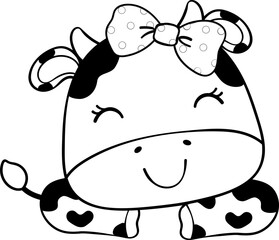 Cute happy smile baby cow sitting on cloud children cartoon character doodle hand drawing 
