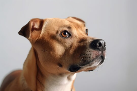 A gorgeous Staffordshire Terrier is photographed in a studio on a white background. Generative AI