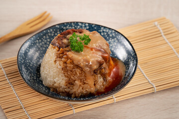 Migao, tube rice cake, rice pudding in a bowl, delicious Taiwanese street food.