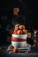 Homemade chocolate truffles with nuts