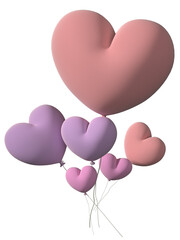 Fototapeta na wymiar 3D render pink purple heart balloon set