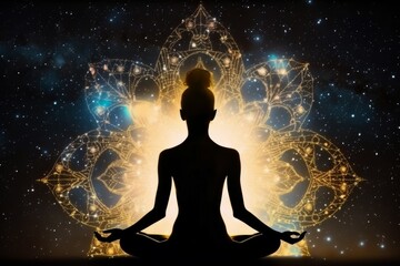 Fototapeta na wymiar Silhouette of yoga girl. Meditation relax. Generate Ai