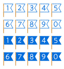 手描きのクレヨン素材　数字が書かれた旗セット
