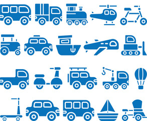 Vehicles icon set, 20 transportation vehicle icon set black vector