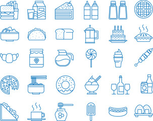 Food line icon set, 30 restaurant food line icon set blue vector