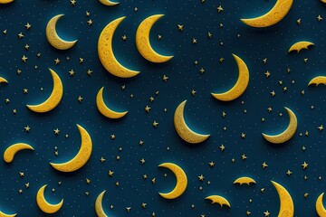 Obraz na płótnie Canvas celestial sky with stars and crescent moons on a blue background. Generative AI