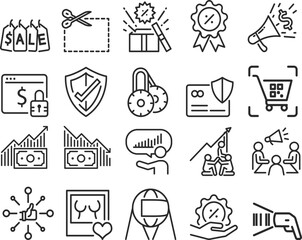 Marketing icon set, 20 business marketing icon set black vector