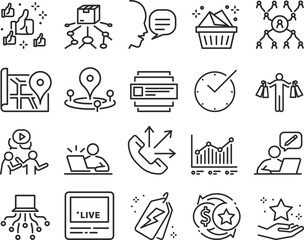 Marketing icon set, 20 business marketing icon set black vector