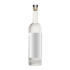 spirit white transparent bottle with blank label isolated on white background.