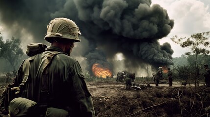 guerra de vietnam soldado - obrazy, fototapety, plakaty