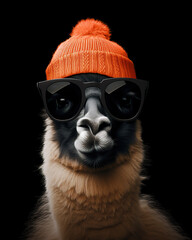 Fototapeta premium Llama wearing fancy clothes and sunglasses, photoshoot style. AI generated