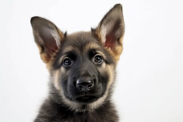 German Shepherd's crest Puppy isolated with tongue protruding on white backdrop. Generative AI