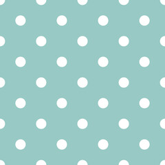 Tile vector pattern with white polka dots on mint green background