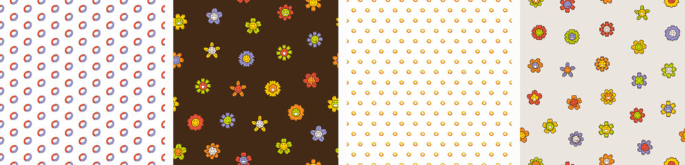 Obraz premium Smiling flower, abstract personage, mascot design, funny face, cute icon.