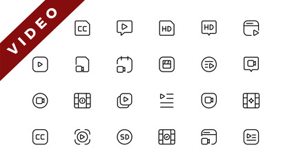 Media player icons collection. Video player icons. Cinema icon.