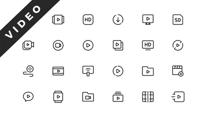 Media player icons collection. Video player icons. Cinema icon.