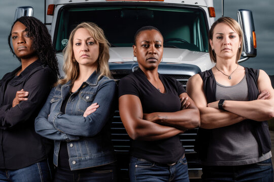 Women truckers united, promoting diversity and fostering inclusive empowerment in the workplace. Generative AI.  