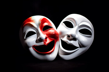 two theatrical masks. Generative AI