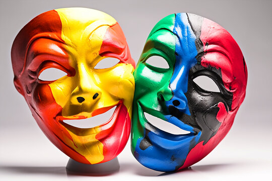 two theatrical masks. Generative AI