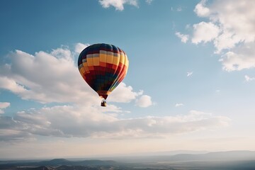 Obraz premium Colorful hot air balloon flying on sky at sunset. travel and air transportation concept. Generative Ai.