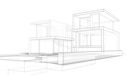 architectural sketch of modern house 