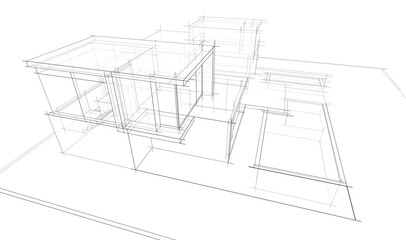 architectural sketch of modern house 