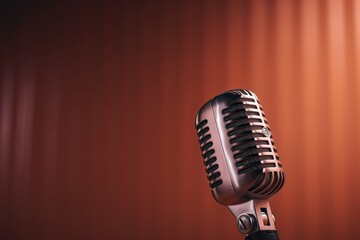 Close-up microphone. microphone isolated on vibrant background, banner with copy space. Generative Ai.