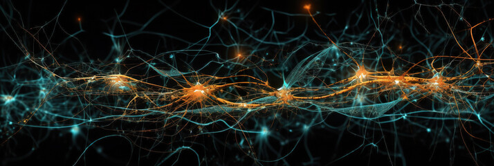 Naklejka na ściany i meble Network of neurons in our brain. Representation of neural networks in the human brain. AI generated
