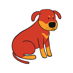 Cute cartoon sitting dog, puppy funny character illustration. Hand drawn vector, isolated. Line drawing. Domestic animal logo. Design concept for pet food, branding, business, vet, print, poster