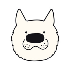 Big dog, puppy face cute funny cartoon character illustration. Hand drawn vector, isolated. Line art. Domestic animal logo. Design concept pet food, branding, business, vet, print, poster