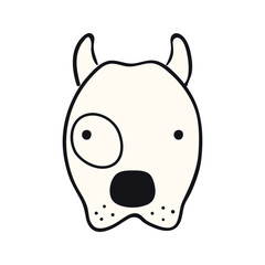 Pitbull dog, puppy face cute funny cartoon character illustration. Hand drawn vector, isolated. Line art. Domestic animal logo. Design concept pet food, branding, business, vet, print, poster