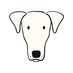 Sighthound dog, puppy face cute funny cartoon character illustration. Hand drawn vector, isolated. Line art. Domestic animal logo. Design concept pet food, branding, business, vet, print, poster