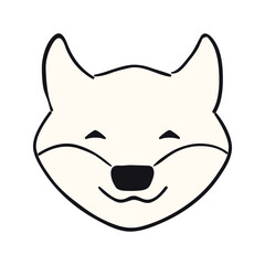 Shiba inu dog, puppy face cute funny cartoon character illustration. Hand drawn vector, isolated. Line art. Domestic animal logo. Design concept pet food, branding, business, vet, print, poster