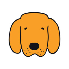 Golden retriever dog, puppy face cute funny cartoon character illustration. Hand drawn vector, isolated. Line art. Domestic animal logo. Design concept pet food, branding, business, vet, print, poster