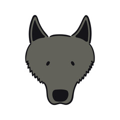 German sheepdog, puppy face cute funny cartoon character illustration. Hand drawn vector, isolated. Line art. Domestic animal logo. Design concept pet food, branding, business, vet, print, poster