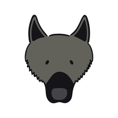 German sheepdog, puppy face cute funny cartoon character illustration. Hand drawn vector, isolated. Line art. Domestic animal logo. Design concept pet food, branding, business, vet, print, poster