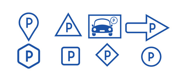 Parking icon set. Car Parking Icon. Parking and traffic signs isolated on white background.