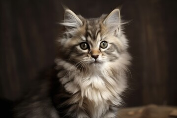 Naklejka na ściany i meble Siberian kitten, a pet of livestock, is adorable. breed of cat that is hypoallergenic. Generative AI