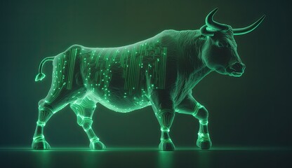 Fototapeta premium Bull run or bull market trend in cryptocurrency or stocks. Trading stock market green background, up arrow graph for increase in rates.