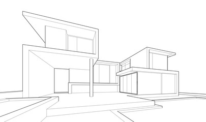 architectural sketch of  modern house