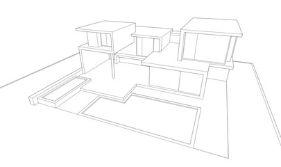 architectural sketch of  modern house