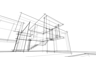 architectural sketch of  modern house
