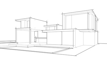 architectural sketch of  modern house