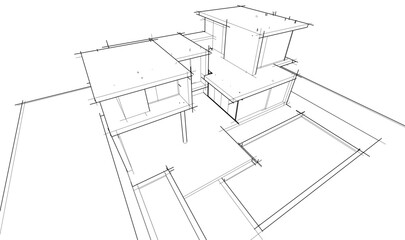 architectural sketch of  modern house