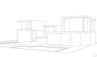 architectural sketch of  modern house