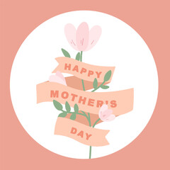 Hand drawn illustration of Mother's day with banner and flowers.