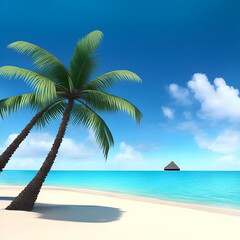 Obraz na płótnie Canvas beach with coconut trees - Beach landscape - Ocean calm waves background for design - beach background for design - Generative AI