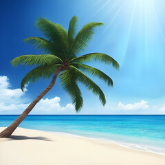 beach with palm trees - Beach landscape - Ocean calm waves background for design - beach background for design - Generative AI